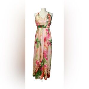 VENUS Tropical Maxi Dress Women’s Size 6 Empire Waist Pink and Green Floral